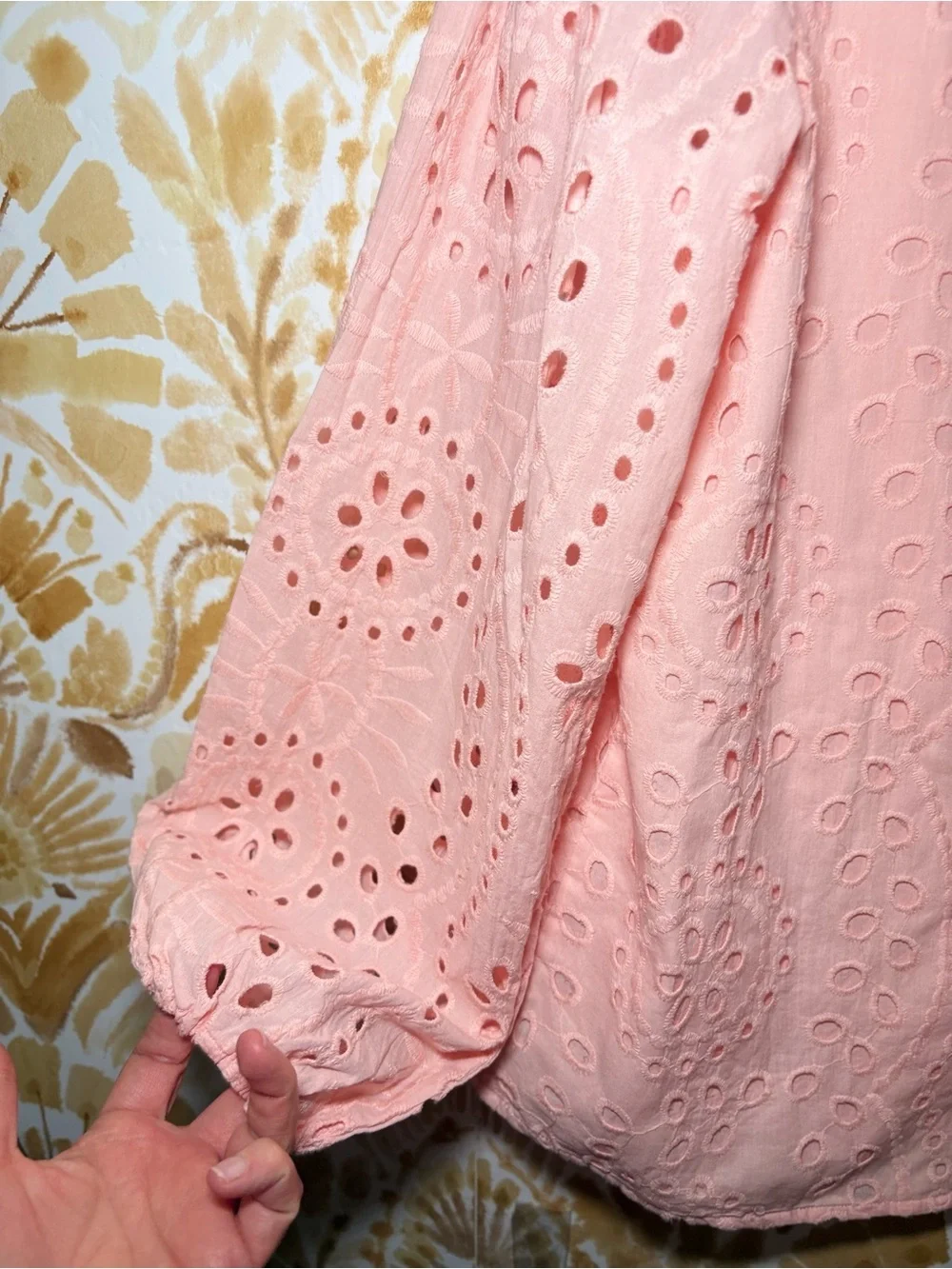 Peach Eyelet Embroidered Blouse | Romantic Puff Sleeve Top | Boho Cottagecore
